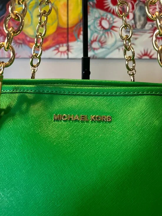 Michael Kors Large Saffiano Leather Palm Green Tote - Picture 2 of 13